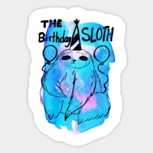 The Birthday Sloth Watercolor Sticker